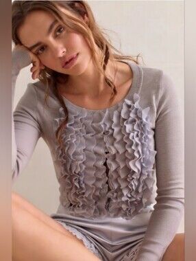 Abercrombie & Fitch Gray Ruffle Front Cardigan